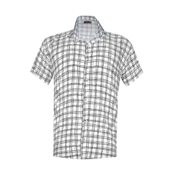 پیراهن آستین کوتاه مردانه مدل هاوایی خط دار کد H-4KH رنگ سفید