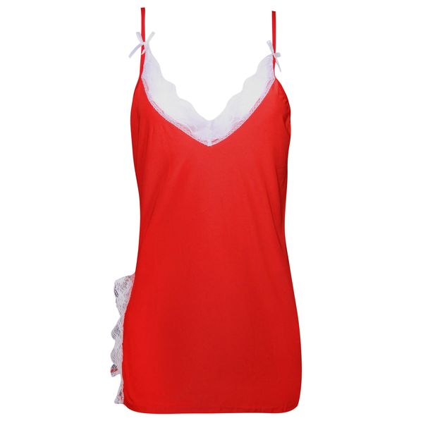 لباس خواب زنانه پاپیلون مدل یقه گیپوری بغل چاکدار کد 4937-1010 رنگ قرمز