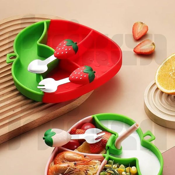 ست ظرف غذا کودک 4 تکه مدل توت فرنگی 