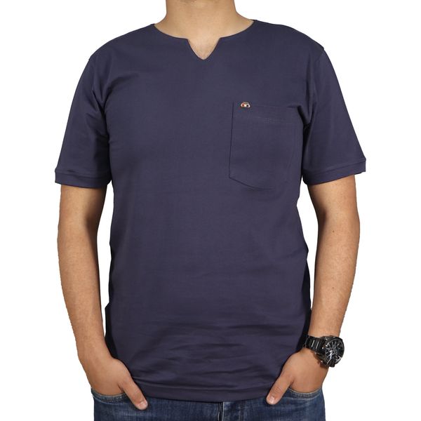 تی شرت آستین کوتاه مردانه مدل یقه کوبایی پنبه کد 23082 رنگ طوسی تیره