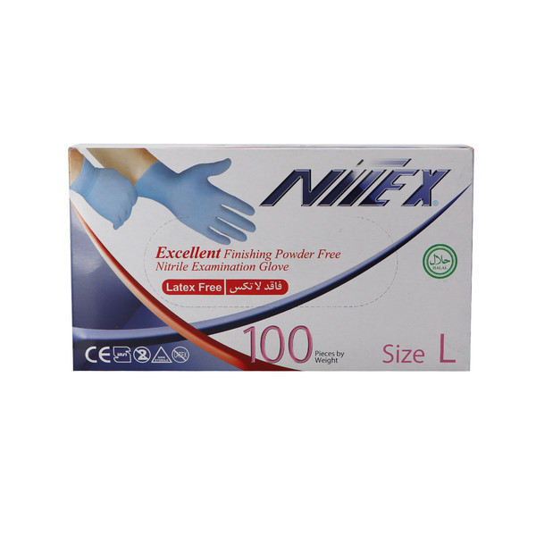 دستکش یکبار مصرف نیتریل مدل  Nitex سایز L بسته 100عددی