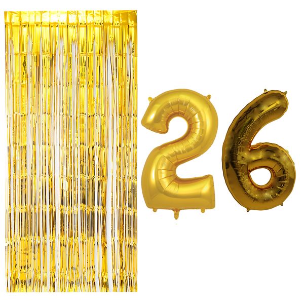 بادکنک فویلی مسترتم طرح عدد 26 به همراه پرده تزئینی بسته 3 عددی
