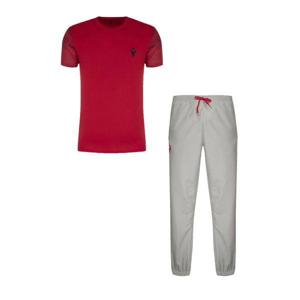 ست تی شرت و شلوار ورزشی مردانه مکرون مدل سین رم رنگ قرمز