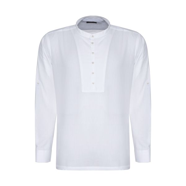پیراهن آستین بلند مردانه ایکات مدل PST1152419 رنگ سفید