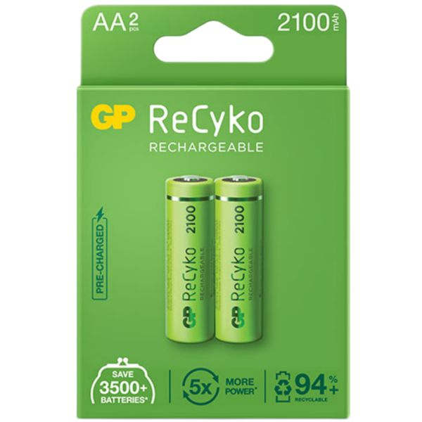 باتری قلمی قابل شارژ جی پی مدل Rechargeable Recyko 2100 بسته دو عددی
