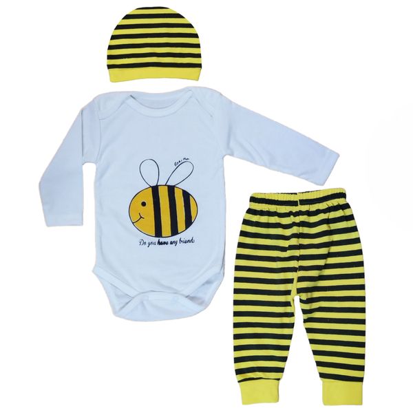 ست 3 تکه لباس نوزادی مدل زنبور کد P17