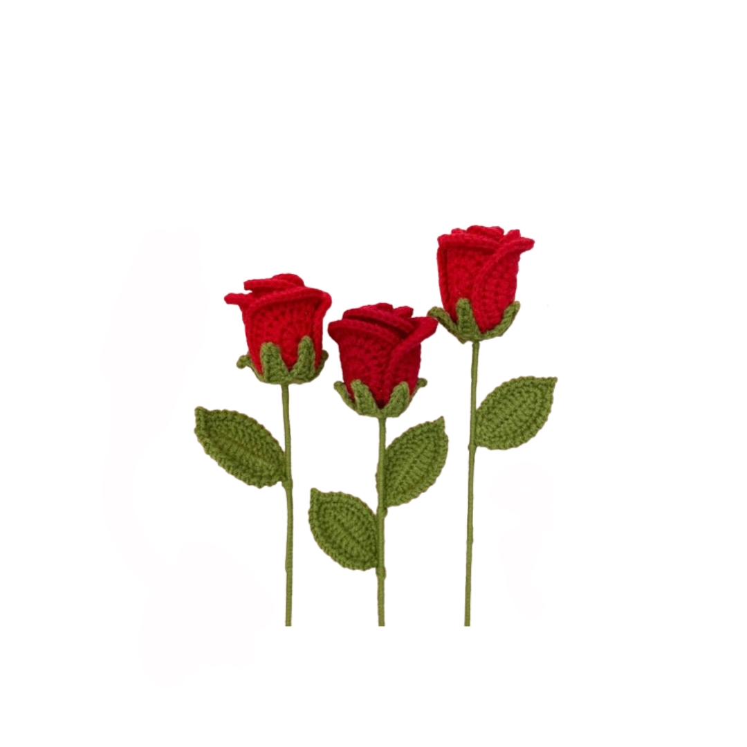 گل بافتنی مدل گل رز مجموعه 3عددی