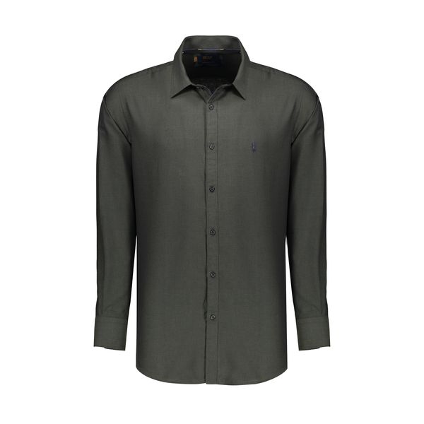 پیراهن آستین بلند مردانه ایکات مدل PST1152019 رنگ یشمی