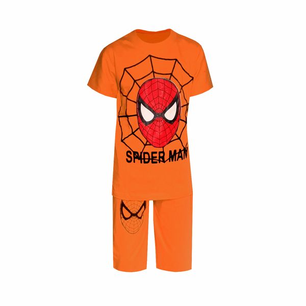 ست تی شرت و شلوارک پسرانه مدل مرد عنکبوتی کد Spider-NR رنگ نارنجی