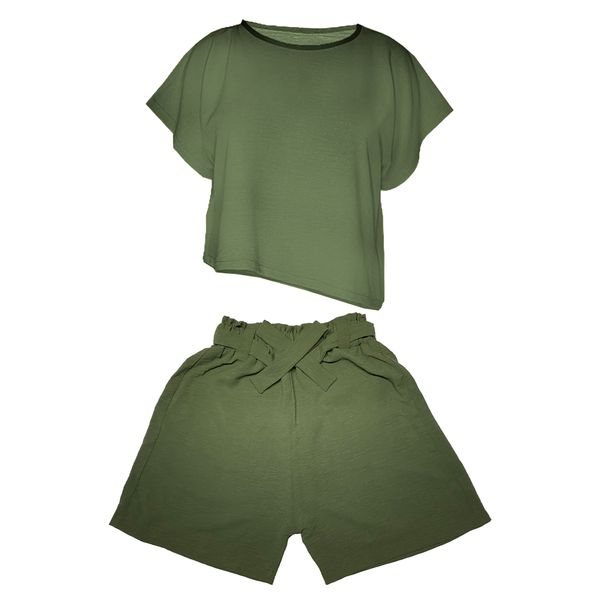ست تی شرت و شلوارک زنانه مدل ابر و بادی توشنا کد 1107 رنگ سبز