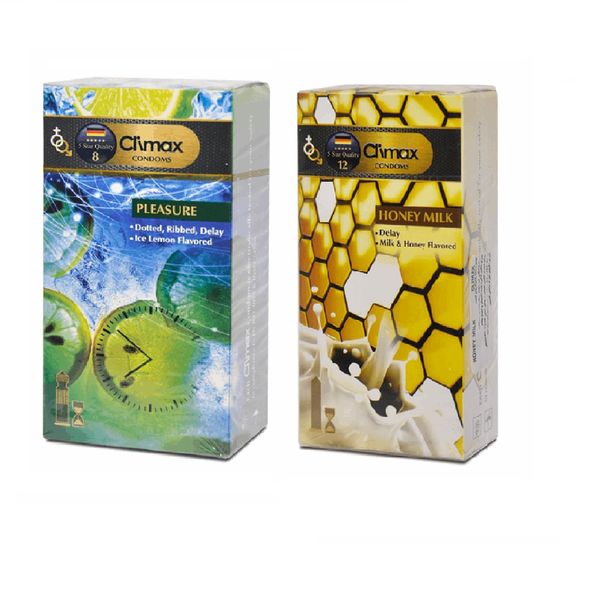 کاندوم کلایمکس مدل Pleasure  بسته 12 عددی به همراه کاندوم کلایمکس مدل Honey Milk  بسته 12 عددی 