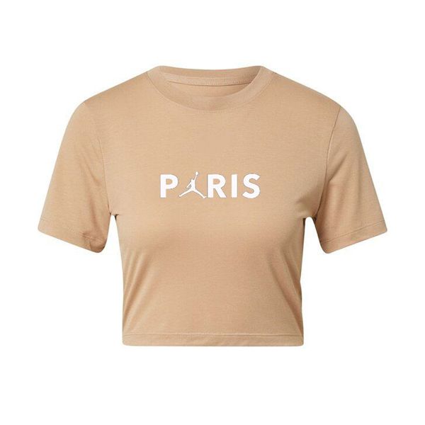 کراپ‌ تی‌شرت آستین کوتاه زنانه مدل C3 طرح پاریس رنگ کرم