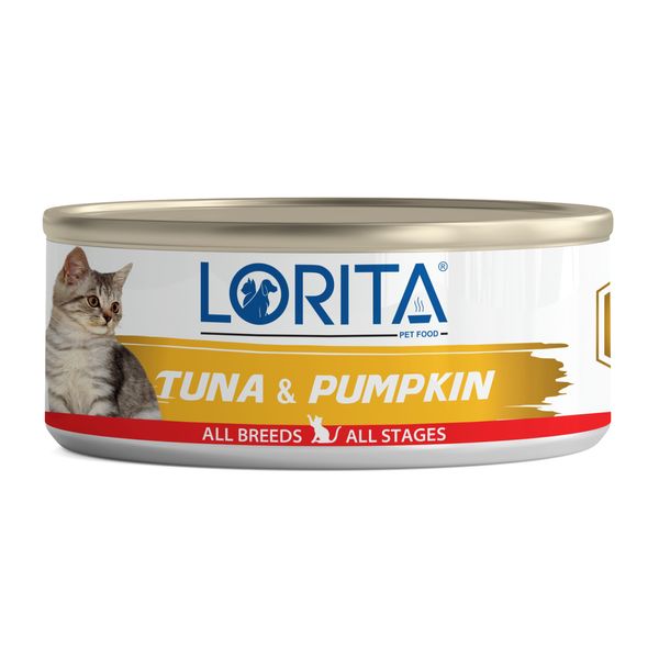 کنسرو غذای گربه لوریتا مدل NATURAL TUNA &amp; PUMPKIIN وزن 90 گرم