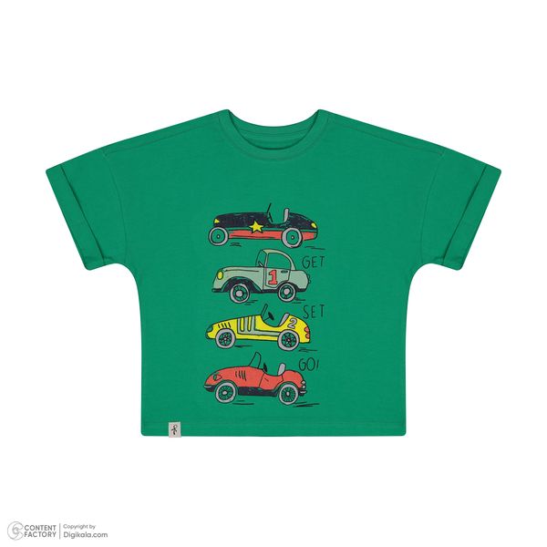ست تی شرت آستین کوتاه و شلوارک پسرانه سون پون مدل 1096 رنگ سبز