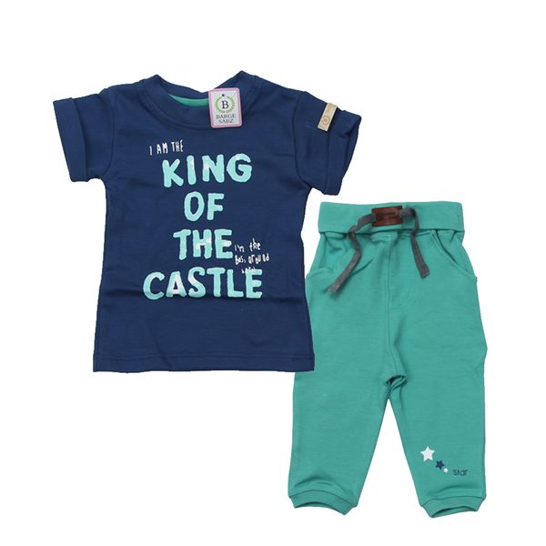 ست تی شرت و شلوار نوزادی برگ سبز مدل KING