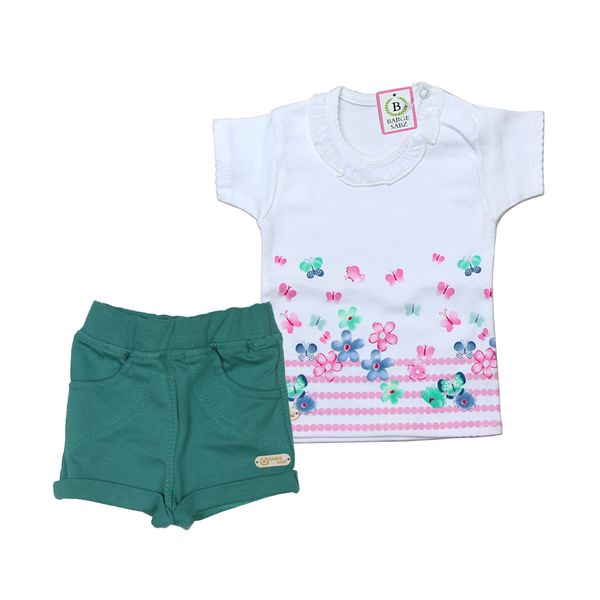 ست تی شرت و شلوارک نوزادی برگ سبز مدل پروانه رنگ سبز