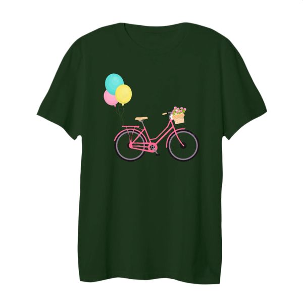 تی شرت لانگ  آستین کوتاه زنانه مدل دوچرخه کد 7 رنگ سبز