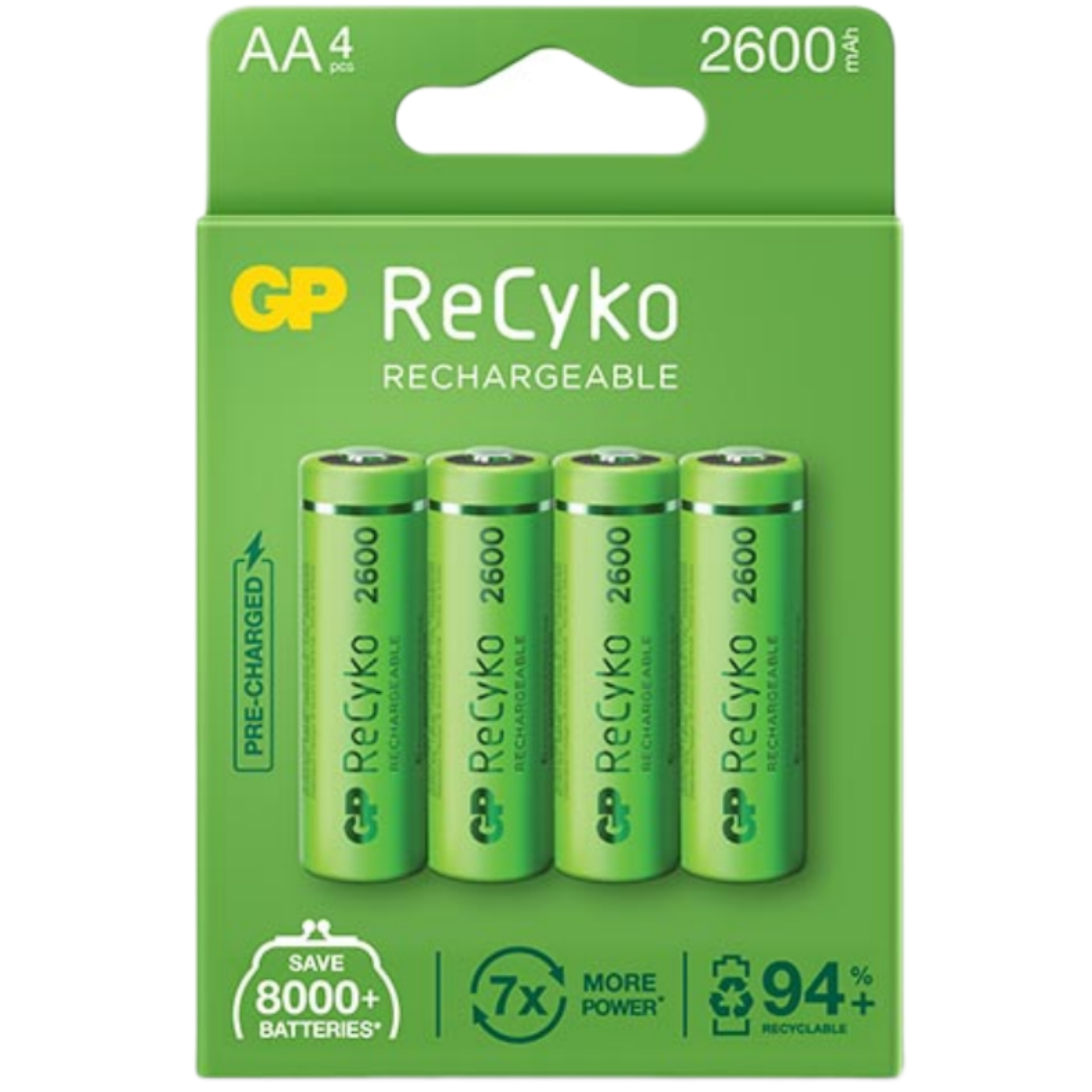 باتری قلمی قابل شارژ جی پی مدل Rechargeable Recyko 2600 بسته چهار عددی