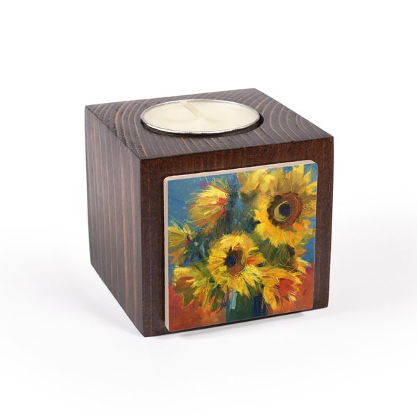 جاشمعی چوبی بیندو طرح نقاشی گل آفتابگردان مدل JSHBD183