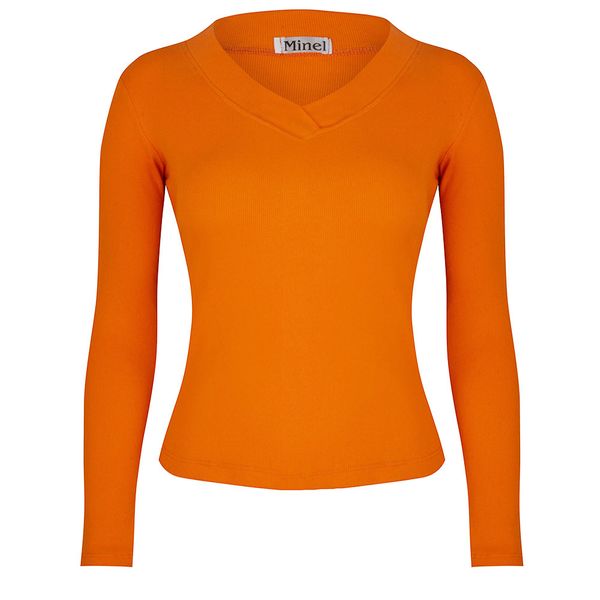 تی شرت آستین بلند زنانه دکسونری مدل 256003806 کبریتی رنگ رنگ نارنجی