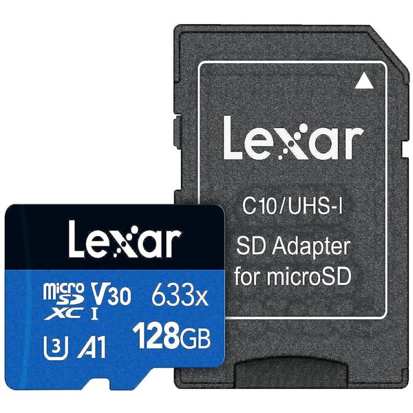 کارت حافظه microSDXC لکسار مدل V30 A1 کلاس 10 استاندارد UHS-I U3 سرعت 100MBps ظرفیت 128گیگابایت به همراه آداپتور SD