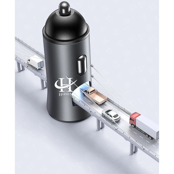 شارژر فندکی 15 وات هارمن مدل HR-CL1200 به همراه کابل تبدیل USB به MICROUSB/USB-C/LIGHTNING
