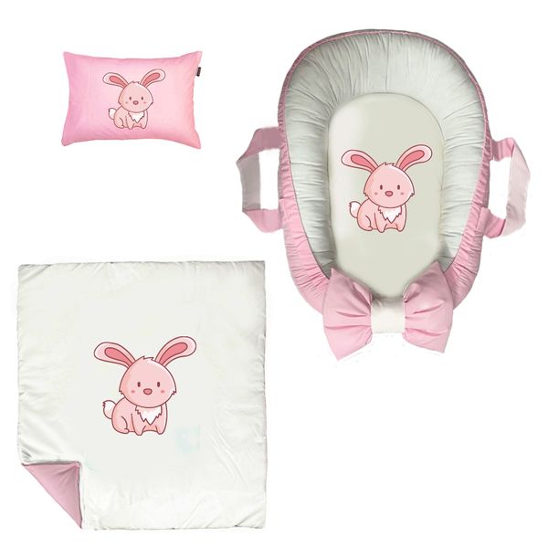 سرویس خواب سه تکه نوزاد مدل گارد محافظ دار طرح بچه خرگوش کد 013