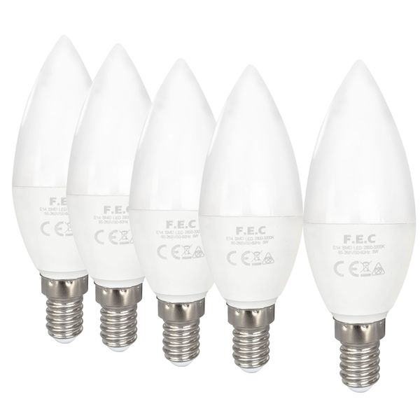 لامپ ال ای دی 5 وات شمعی اف ای سی پایه E14 بسته 5 عددی