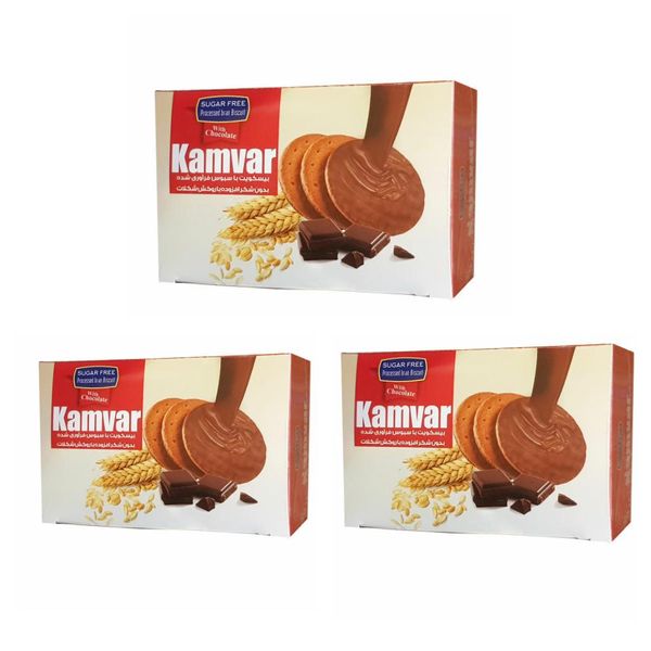 بیسکویت رژیمی با سبوس فرآوری شده با روکش شکلات کامور- 200گرم بسته 3عددی