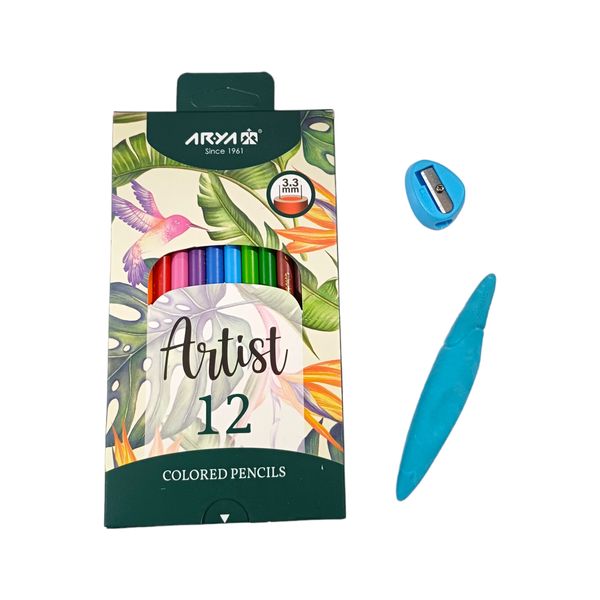 مداد رنگی 12 رنگ آریا مدل Artist به همراه پاک کن و تراش