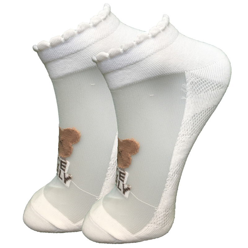 جوراب ساق کوتاه زنانه دکتر جوراب مدل پنبه شیشه ای طرح خرس رنگ سفید