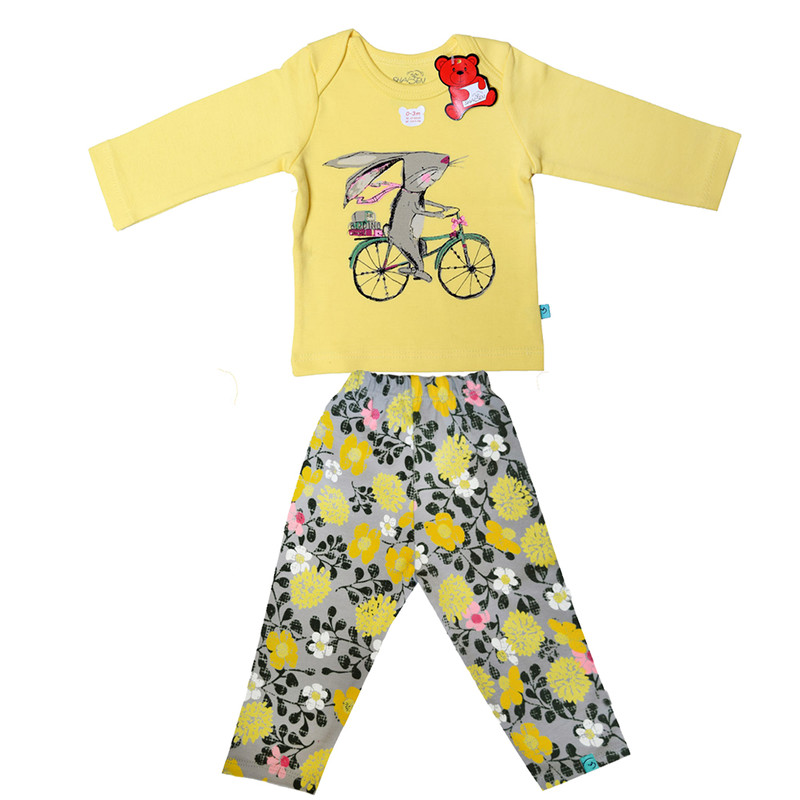 ست تی شرت آستین بلند و شلوار نوزاد شابن طرح دوچرخه کد 001ssh