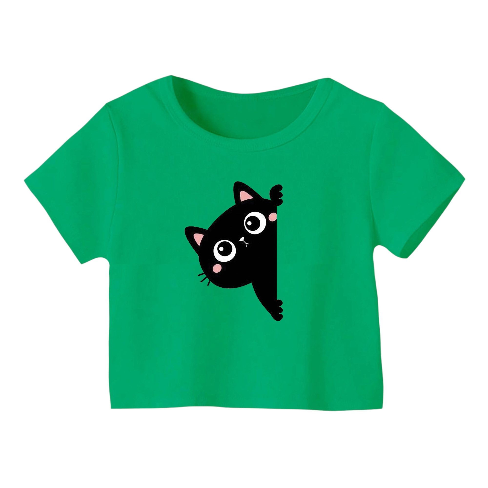کراپ‌ تی‌شرت آستین کوتاه زنانه مدل گربه کد 16 رنگ سبز