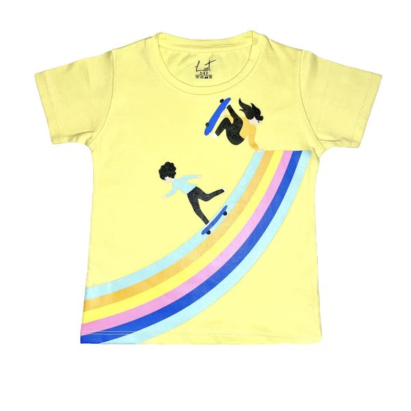 تی شرت آستین کوتاه بچگانه لینتل مدل  رنگین کمان کد 0064 رنگ زرد