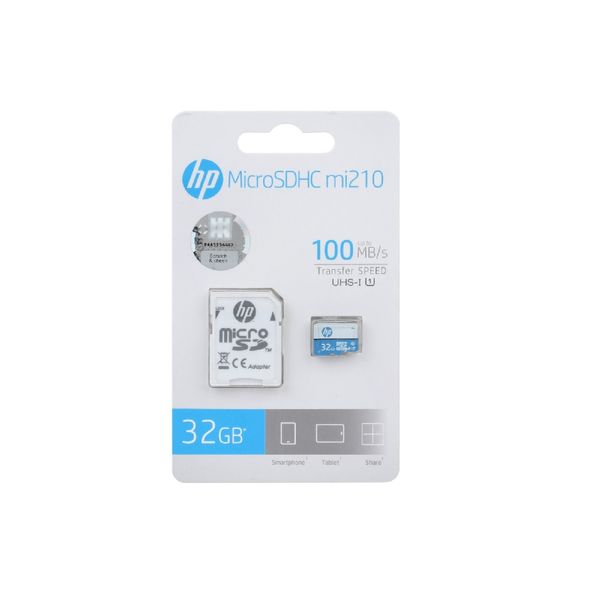 کارت حافظه‌ microSDHC اچ پی مدل MI210 استاندارد UHS-I U1 سرعت 100MBps ظرفیت 32 گیگابایت به همراه آداپتور SD