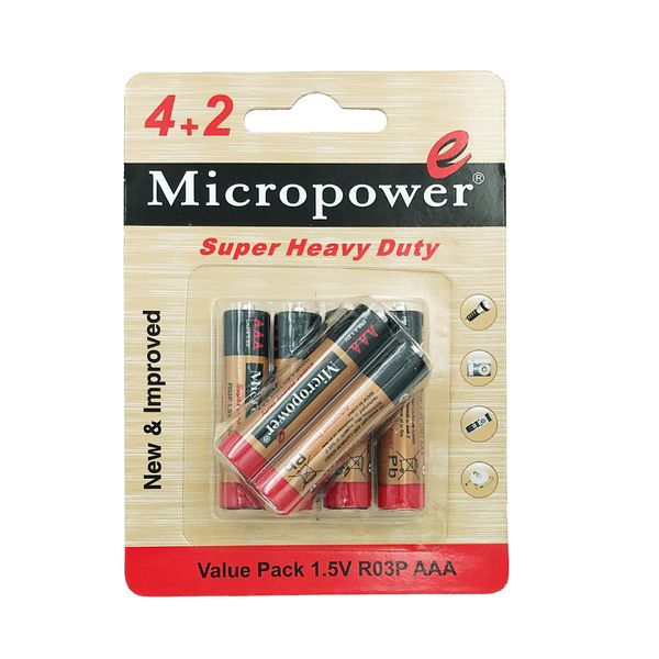 باتری نیم قلمی میکروپاور مدل 6R03 بسته 6 عددی