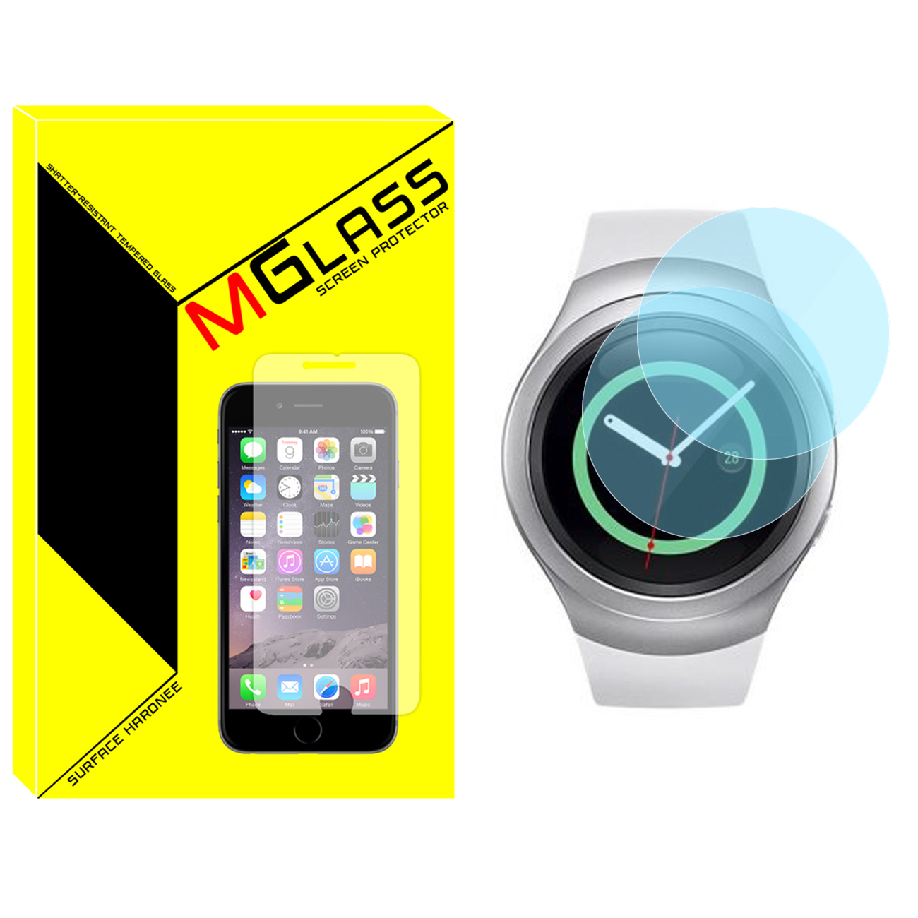 محافظ صفحه نمایش شیشه‌ای ام‌گلس مدل Glass-MG مناسب برای ساعت هوشمند سامسونگ Galaxy Gear S2 بسته دو عددی