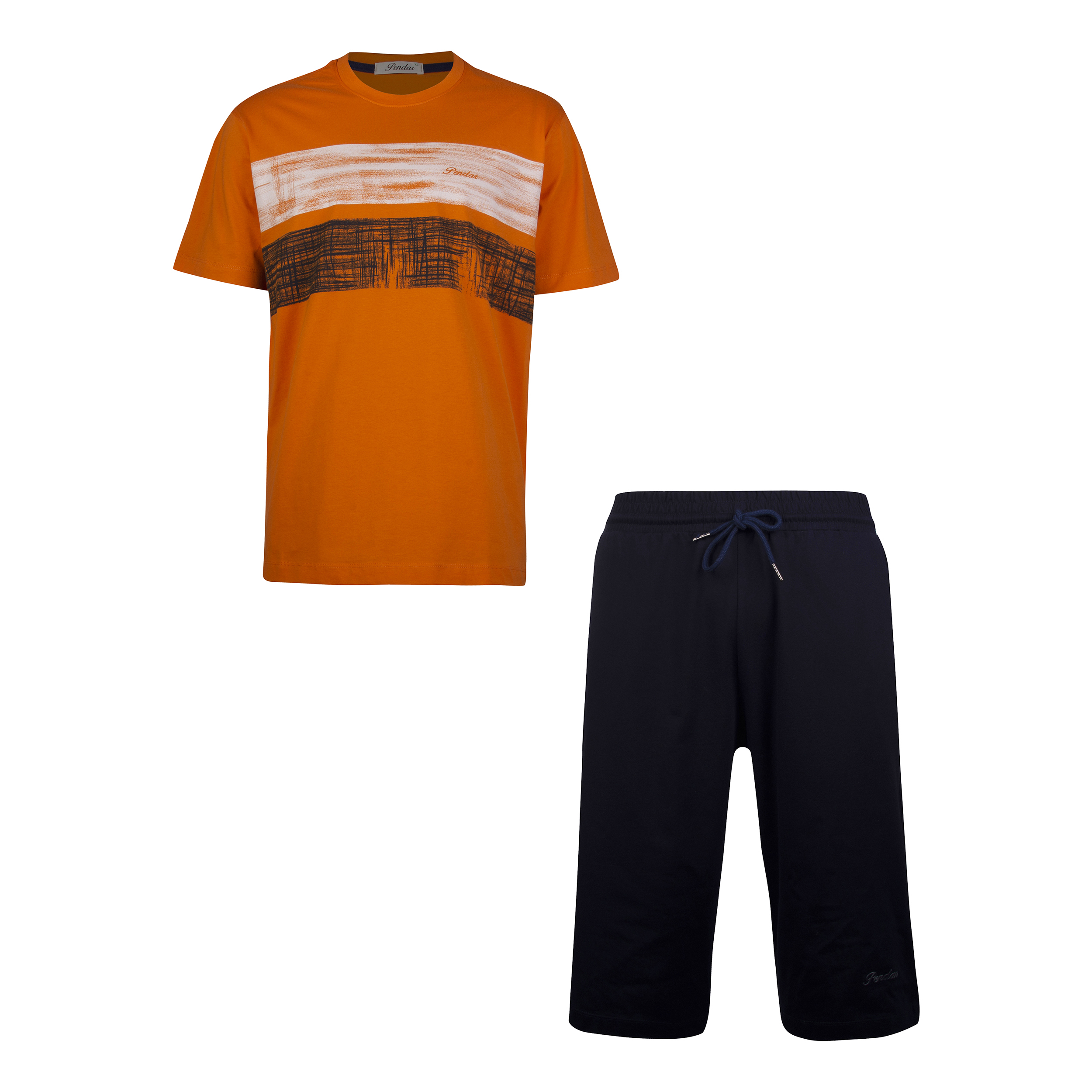 ست تی شرت و شلوارک مردانه پندار مدل B342 رنگ نارنجی