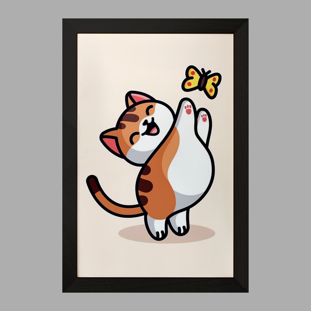 تابلو خندالو مدل حیوانات بامزه گربه و پروانه کد 28197