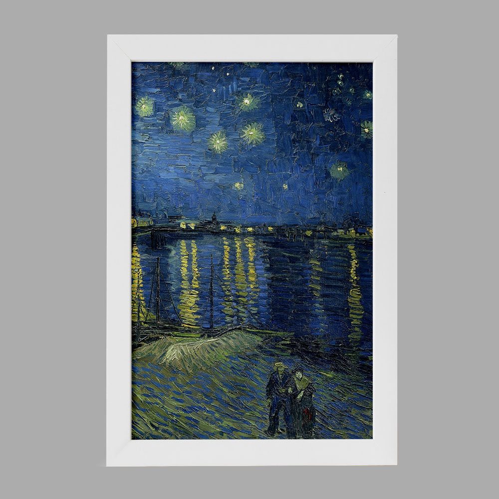 تابلو خندالو مدل نقاشی شب پر ستاره بر فراز رُن اثر ونسان ونگوگ کد 25474