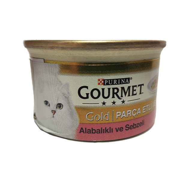 کنسرو غذای گربه پورینا مدل Gourmet Gold با طعم قزل آلا و سبزیجات وزن 85 گرم