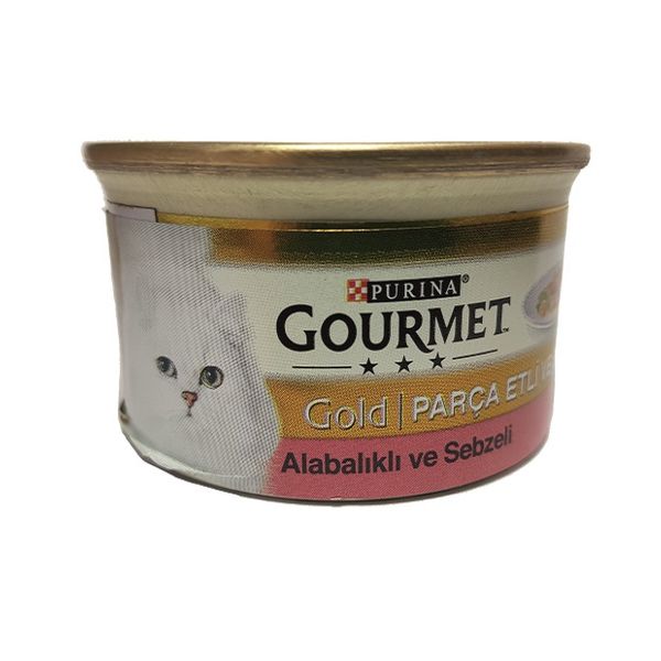 کنسرو غذای گربه پورینا مدل Gourmet Gold با طعم قزل آلا و سبزیجات وزن 85 گرم