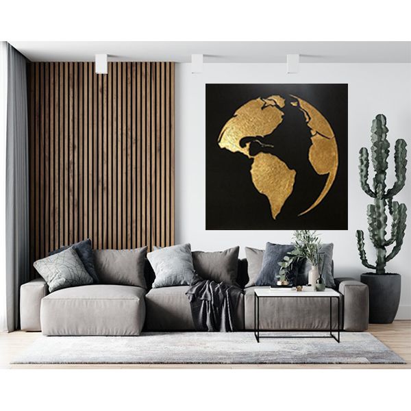 تابلو نقاشی ورق طلا مدل کره زمین کد 7070