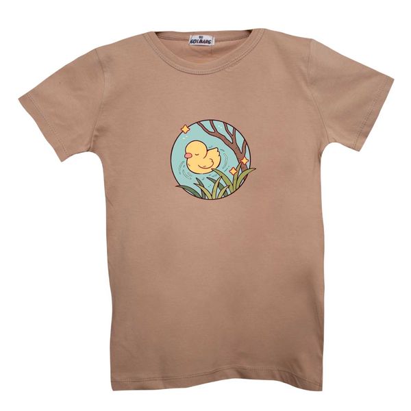 تی شرت آستین کوتاه بچگانه مدل جوجه اردک رنگ کرم