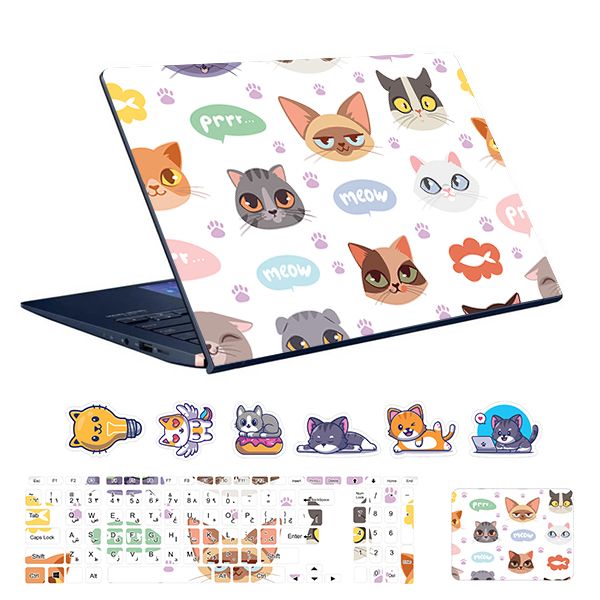 استیکر لپ تاپ توییجین و موییجین طرح گربه ها کد 02 مناسب برای لپ تاپ 15.6 اینچ به همراه برچسب حروف فارسی کیبورد