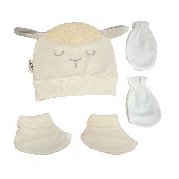  ست کلاه و دستکش و پاپوش نوزادی مادرکر مدل sheep