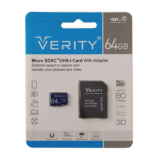 کارت حافظه‌ microSDHC ورتی مدل 533X کلاس 10 استاندارد UHS-I U1 سرعت 80MBps ظرفیت 64 گیگابایت به همراه آداپتور SD