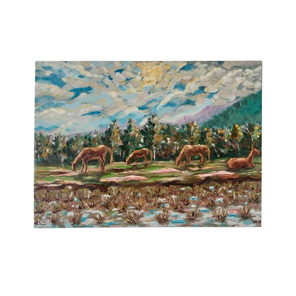  تابلو نقاشی رنگ روغن طرح اسب های وحشی کد M013