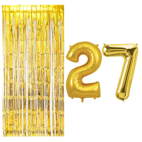بادکنک فویلی مسترتم طرح عدد 27 به همراه پرده تزئینی بسته 3 عددی