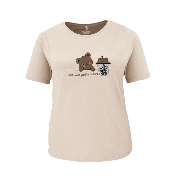 تی شرت آستین کوتاه زنانه آراتین مدل خرس و قهوه